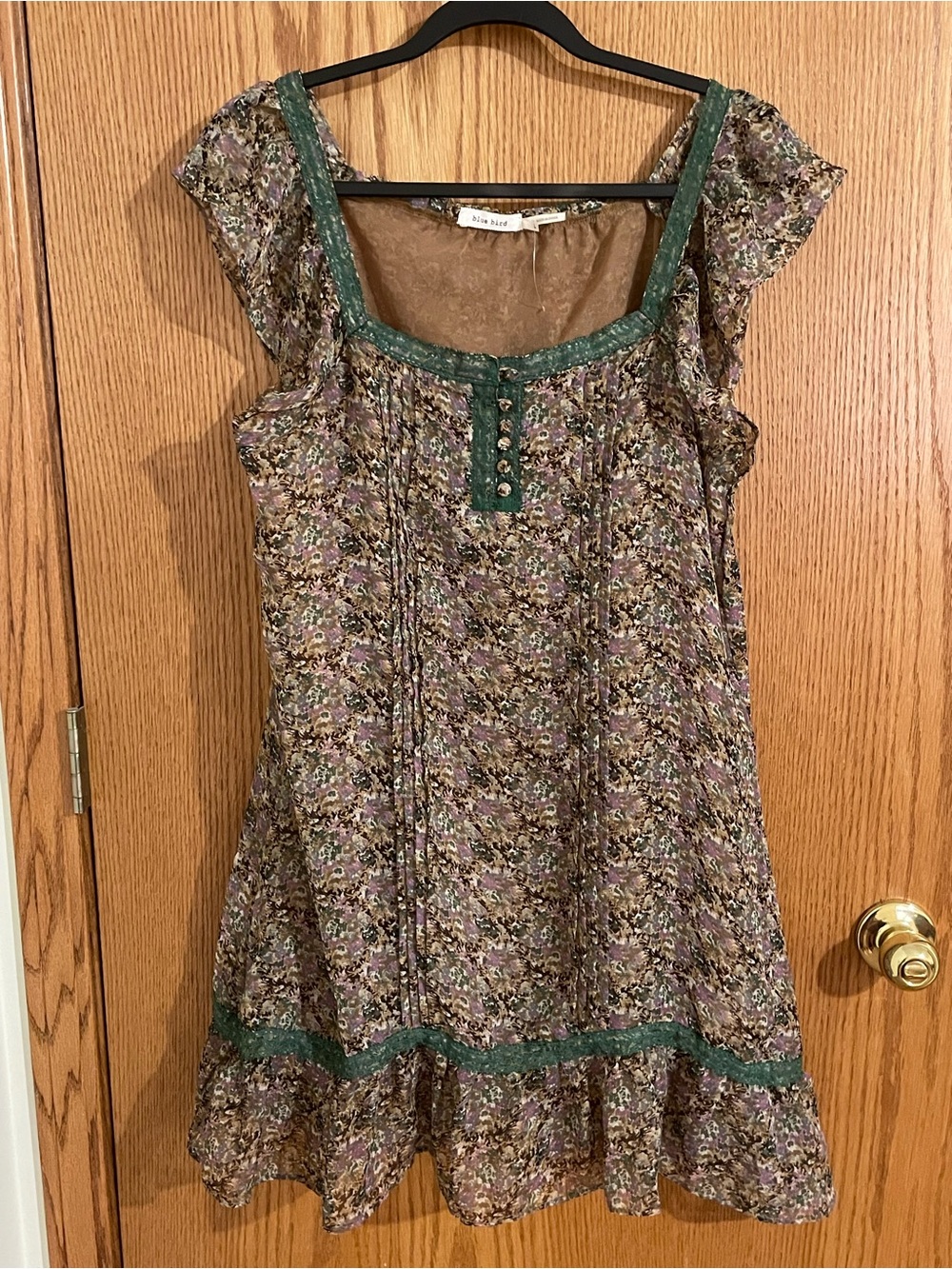 Blue Bird Green and Purple Floral Mini Dress